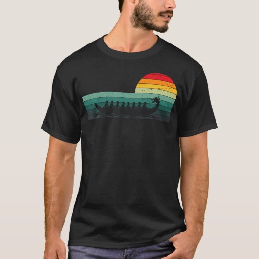 Retro-Sonnenuntergangs-Drachenboot T-Shirt (Vorderseite)