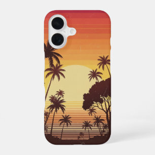 Retro-Sonnenuntergangs-Palm-Linien iPhone 16 Hülle
