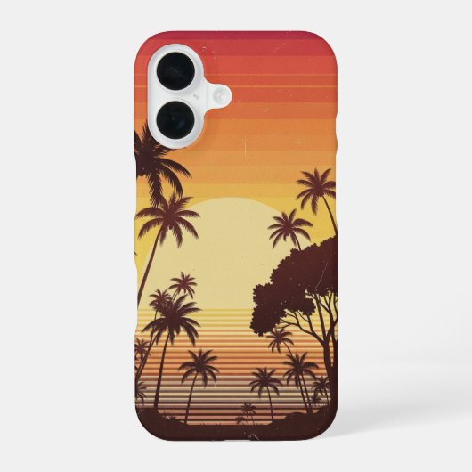 Retro-Sonnenuntergangs-Palm-Linien iPhone 16 Hülle (Rückseite)