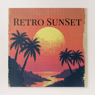 Retro-Sonnenuntergangs-Paradies – Vintage-Tropenfl Puzzle