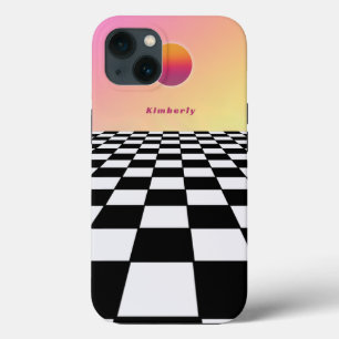 Retro Sonnenuntergangs-Verlauf-Schachbrett Case-Mate iPhone Hülle