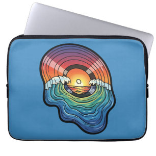 Retro-Sonnenuntergangs-Welle-Vinyl-Ästhetik Laptopschutzhülle