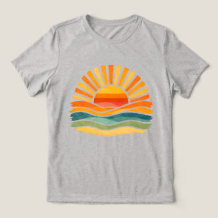 Retro-Sonnenuntergangs-Wellen Damen Minimalist T-S Tri-Blend Shirt