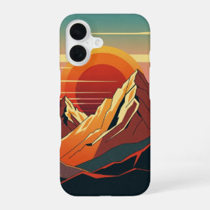 Retro-Sonnenuntergangsberge iPhone 16 Hülle
