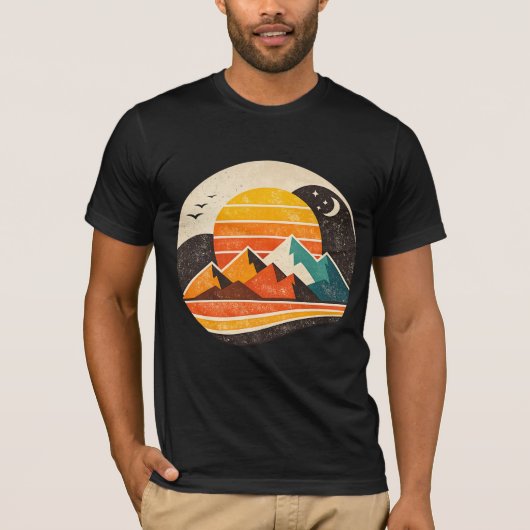 Retro-Sonnenuntergangsberge T-Shirt (Vorderseite)