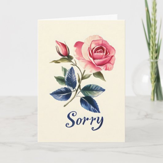 Retro Sorry Pink Rose Feiertagskarte (Vorderseite)