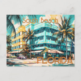 Retro South Beach Miami Florida Postcard Postkarte