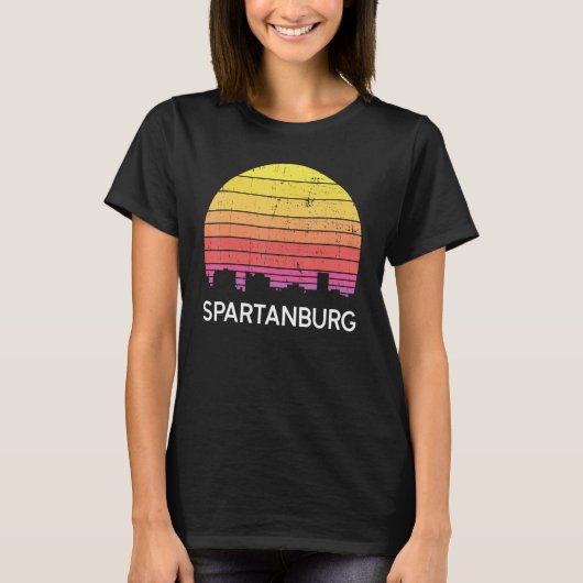 Retro South Carolina City Spartanburg Skyline Vint T-Shirt (Vorderseite)