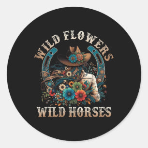Retro Southern Sunset Cowgirl Wilde Blume - Wild Runder Aufkleber