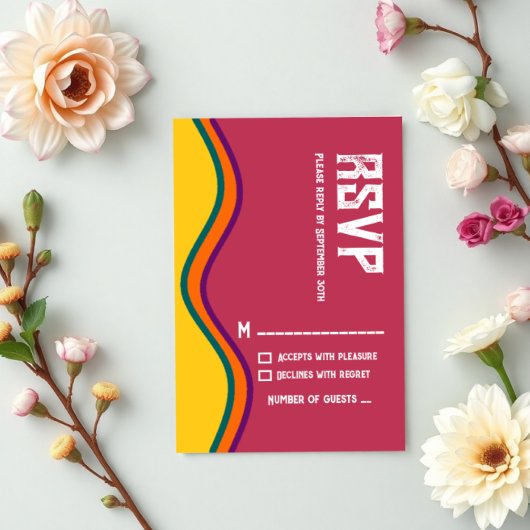 Retro Southwestern Waves Wedding RSVP Karte