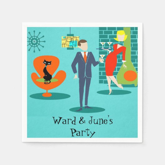 Retro Space Age Cartoon Cocktail Napkins Serviette (Vorderseite)