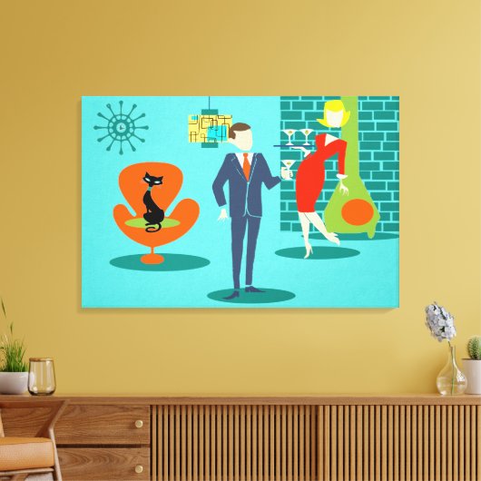 Retro Space Age Cartoon Couple Canvas Print Leinwanddruck (Insitu (Wohnzimmer))