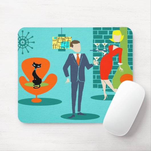 Retro Space Age Cartoon Couple Mousepad (Mit Mouse)