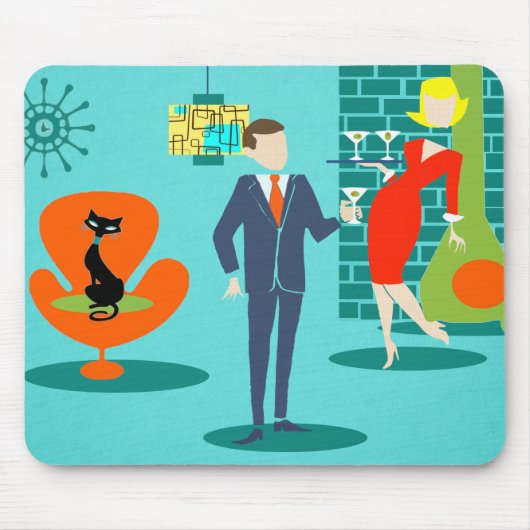 Retro Space Age Cartoon Couple Mousepad (Vorne)