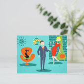 Retro Space Age Cartoon Couple Postcard Postkarte (Stehend Vorderseite)
