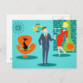 Retro Space Age Cartoon Couple Postcard Postkarte (Vorne/Hinten)