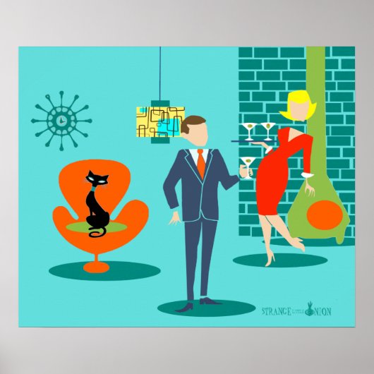 Retro Space Age Cartoon Couple Poster (Vorne)