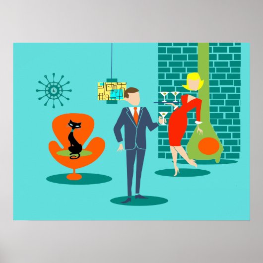 Retro Space Age Cartoon Couple Poster (Vorne)