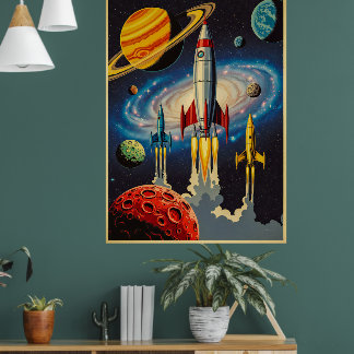 Retro Space Age Exploration Poster mit futuristisc