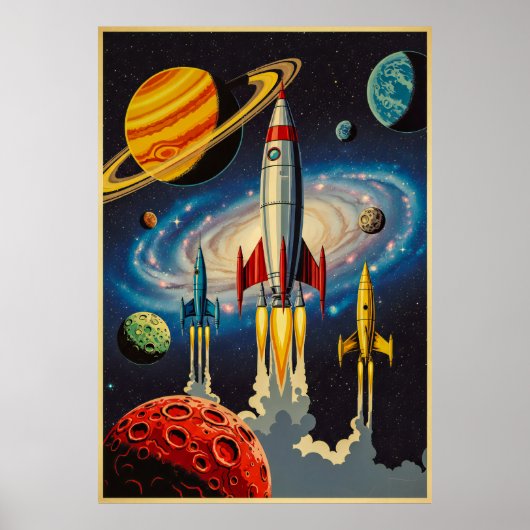 Retro Space Age Exploration Poster mit futuristisc (Vorne)
