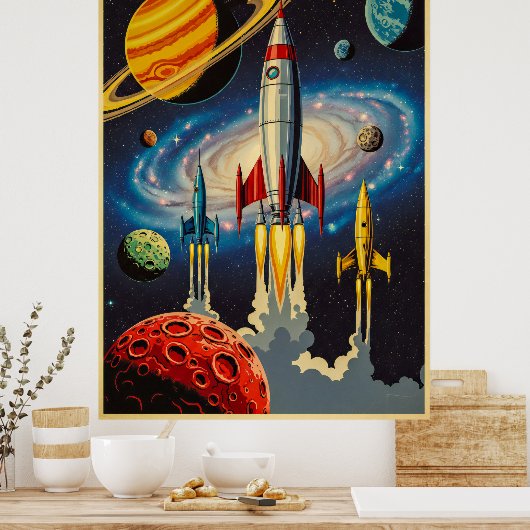 Retro Space Age Exploration Poster mit futuristisc (Küche)