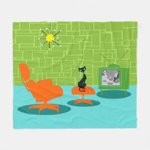 Retro Space Age Katzen-Fleece-Decke Fleecedecke