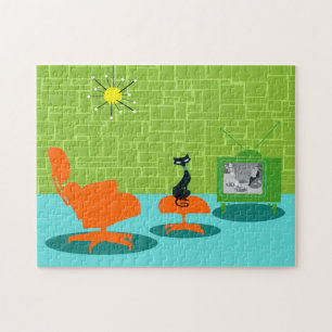 Retro Space Age Katzenpuzzle Puzzle