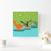 Retro Space Age Kitty Acrylic Wall Clock Quadratische Wanduhr (Zuhause)