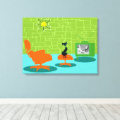 Retro Space Age-Kitty auf gespannter Leinwand (Insitu (Holzboden))