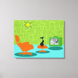 Retro Space Age-Kitty auf gespannter Leinwand