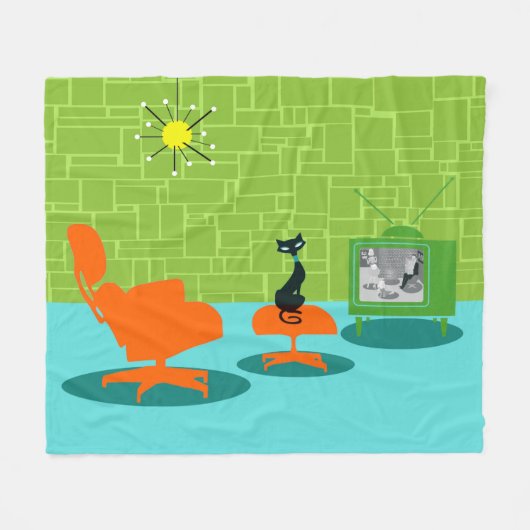 Retro Space Age Kitty Fleece Blanket (Vorderseite (Horizontal))
