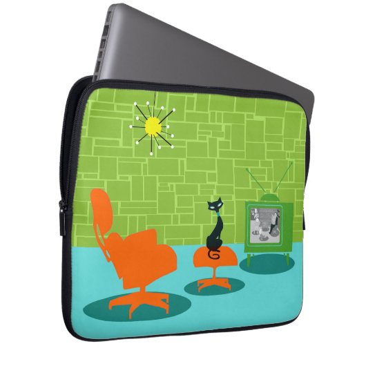 Retro Space Age Kitty Laptop Sieb Laptopschutzhülle (Vorne Rechts)