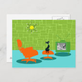 Retro Space Age Kitty Postcard Postkarte (Vorne/Hinten)