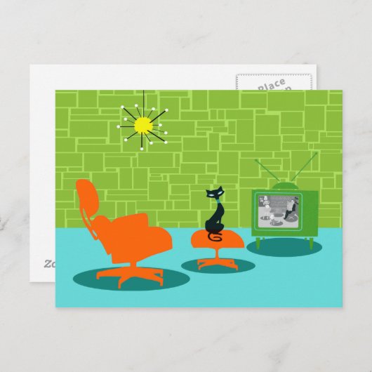 Retro Space Age Kitty Postcard Postkarte (Vorne/Hinten)