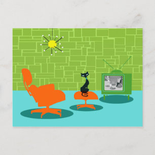 Retro Space Age Kitty Postcard Postkarte