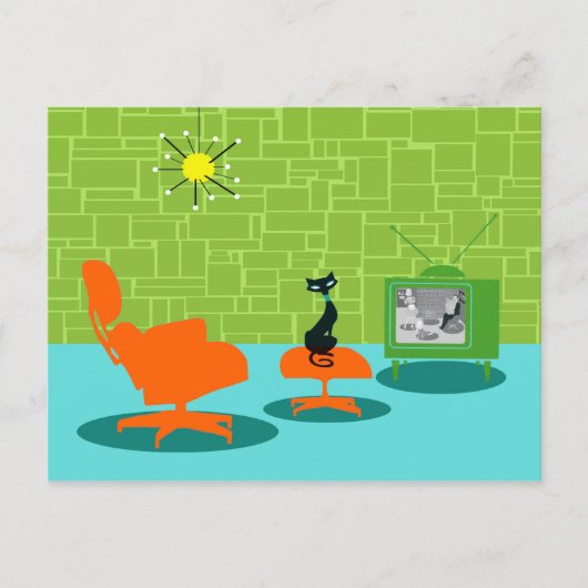 Retro Space Age Kitty Postcard Postkarte (Vorderseite)