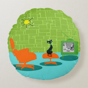 Retro Space Age Kitty Round Kissen