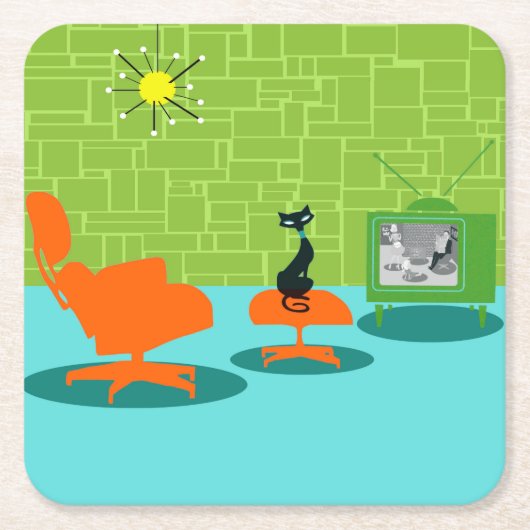 Retro Space Age Kitty Untersetzer (Vorderseite)