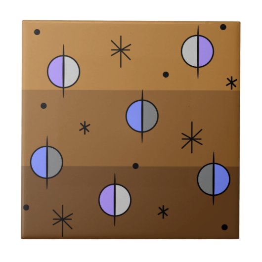 Retro Space Age Planets Stars Brown Fliese (Vorderseite)