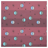 Retro Space Age Planets Stars Maroon Stoff (Muster)