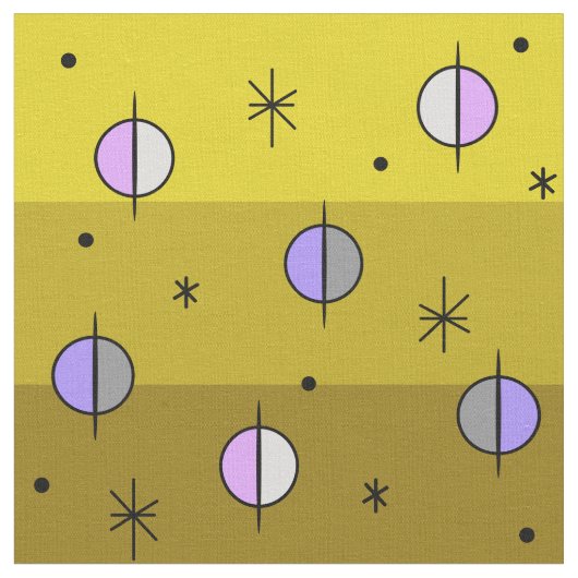 Retro Space Age Planets Stars Ocker Gelb Stoff (Nahaufnahme)
