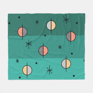 Retro Space Age Planets Stars Türkis Fleecedecke