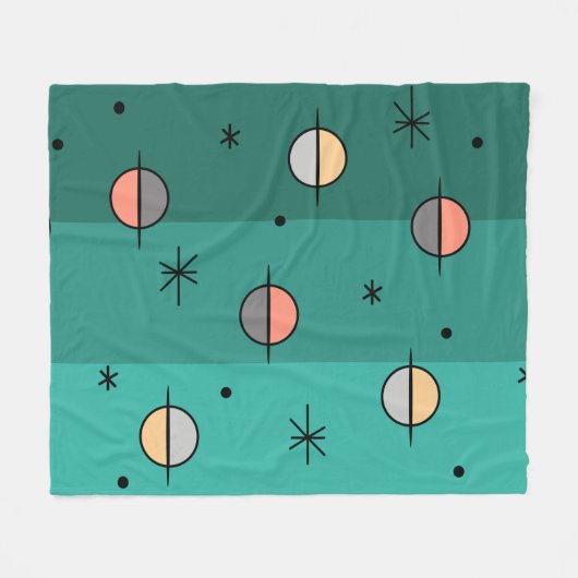 Retro Space Age Planets Stars Türkis Fleecedecke (Vorderseite (Horizontal))