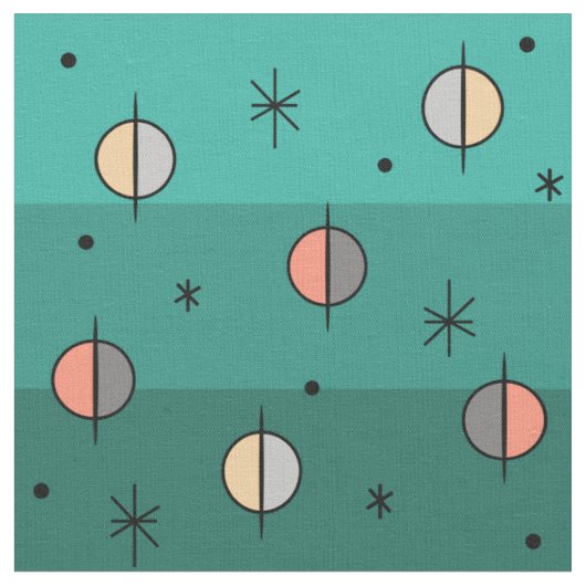 Retro Space Age Planets Stars Türkis Stoff (Nahaufnahme)