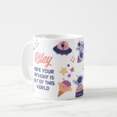 Retro Space als Geburtstag individuell anpassbar Kaffeetasse (Vorderseite Links)