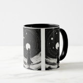 Retro Space Art | Schwarz-Weiß-Cartoon Tasse (VorderseiteRechts)