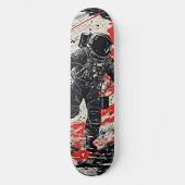 Retro Space Astronaut Lino Cut Skateboard (Vorderseite)
