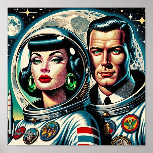 Retro Space Astronauts Poster (Vorne)