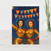 Retro Space Babes Geburtstags-Vintage-Pin-Up 