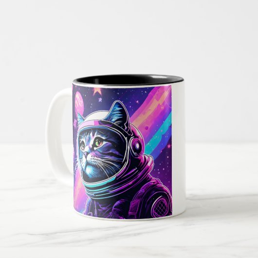 Retro Space Cat Tasse - Vaporwave Galaxy Kitty Cof (Vorderseite Links)